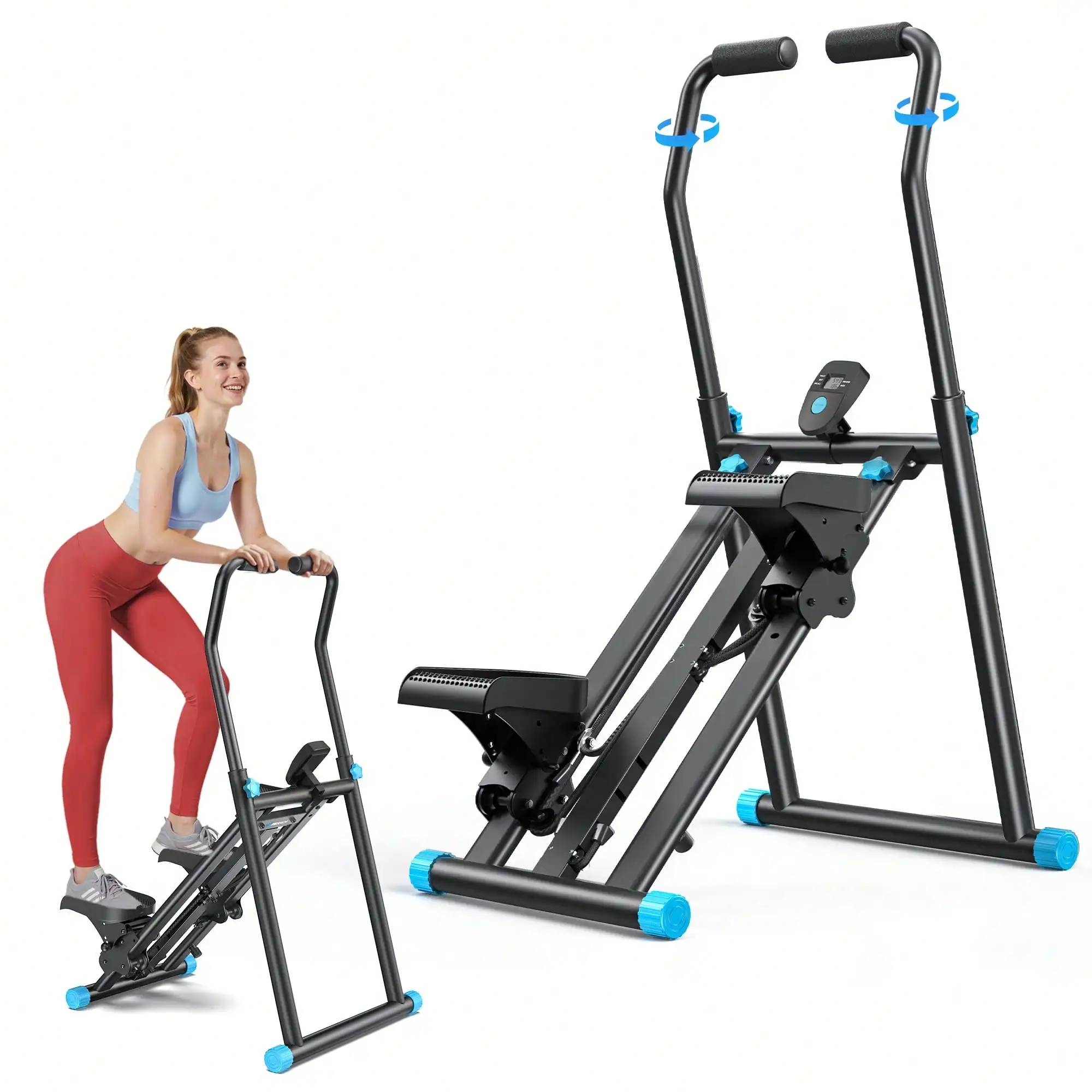 MERACH 2448 Foldable Vertical Climber – 9-Level Resistance Stair Stepper With Extended Anti-Slip Pedals, 3-Height Adjustable Handlebars & 330LBS Capacity, Quiet & Space-Saving Home Gym Machine For Full-Body Cardio & Fat Burning