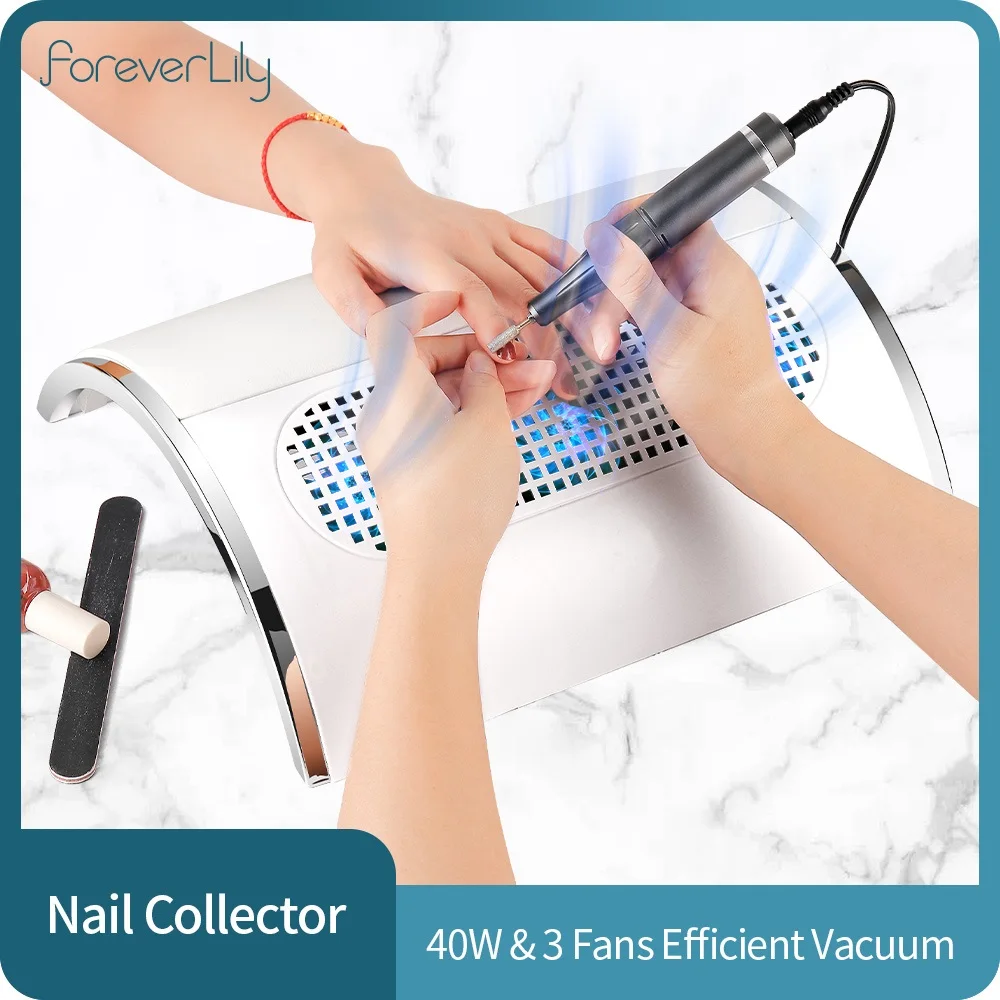 40W Strong Suction Nail Dust Collector 2-hands Nail Vacuum Cleaner with 3 Fans Pedicure Manicure Nail Art Salon Tools