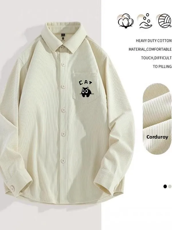 

Мужская удлиненная вельветовая куртка свободного кроя больших размеров для осени и весны, дышащая, с принтом