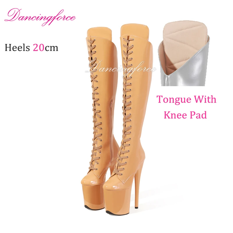 مثير الركبة الوسادة 20 سنتيمتر/8 بوصة القطب الرقص الركبة الأحذية لامعة الوثن متجرد عالية الكعب منصات أحذية النساء #2