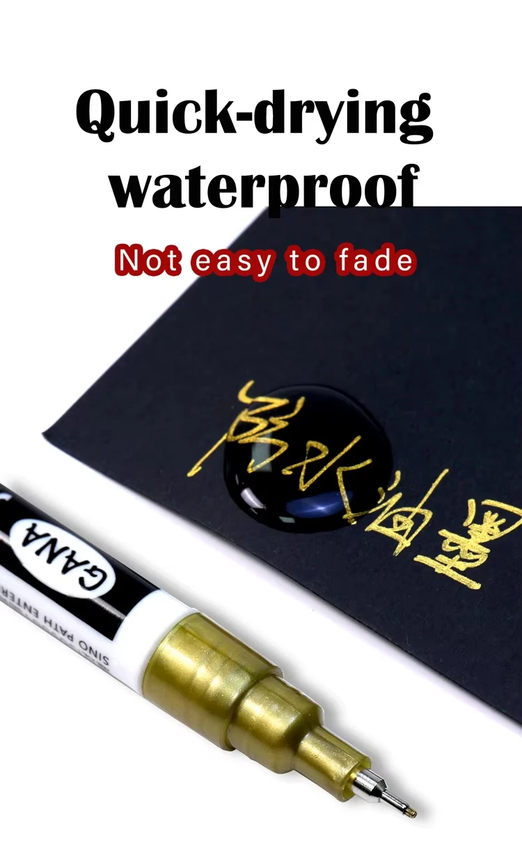 Permanenter Farbmarkierungsstift mit feiner Spitze, DIY-Farbmetallic-Stift, permanenter Gold-Silber-Marker, Ausbesserung, Schulmodellmalerei – Detail 5