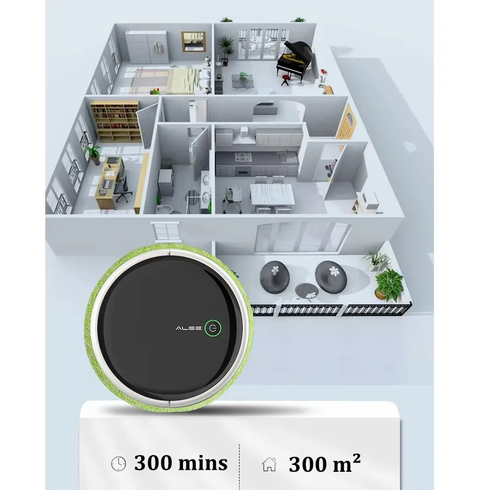 ALEE-Robot limpiador de barrido, tanque de agua de 4000mAh, 230 mL, en seco y húmedo, máquina de lavado de tela para suelo, 300 minutos