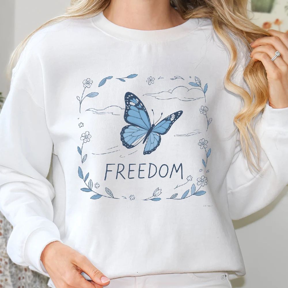 

Casual Crewneck Sweatshirt Graphic Fashionable 100% Cotton Freedom Blue Butterfly Hoodie Comfortable Soft Breathable Loose Fit
