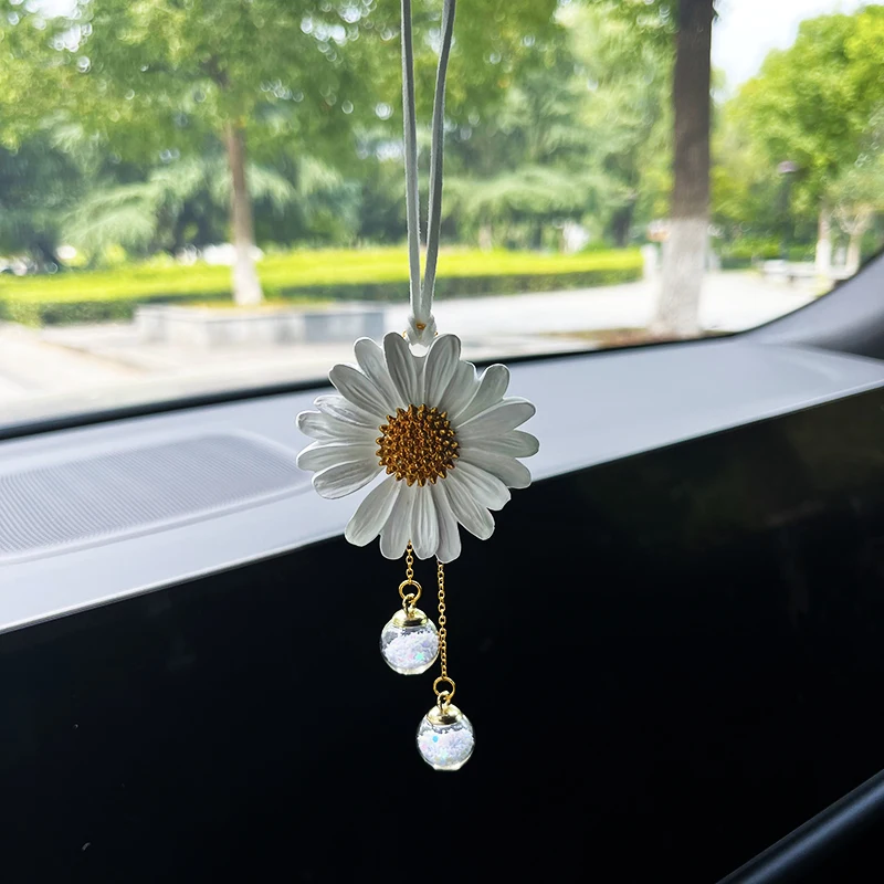 Cute Little Daisy Car Interior Decoration Gypsum Expansion Fragrance Flower Auto Rearview Mirror Pendant  For Car Accessories