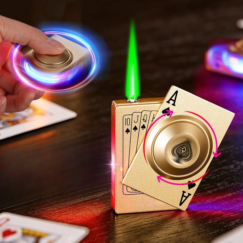 Creative Playing Cards Ace of Spades Lighter Butane Windproof Straight Metal Lighter Metal Fun Toy for Men Smoking Accessories
