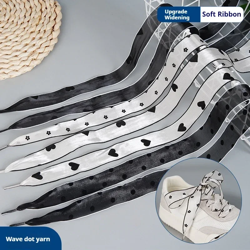 Love Flower Shoe Laces Polka Dot Ribbon Shoelaces for Women for Sneakers Flat Sike Long Laces  80/100/120/140CM Shoe Accessories