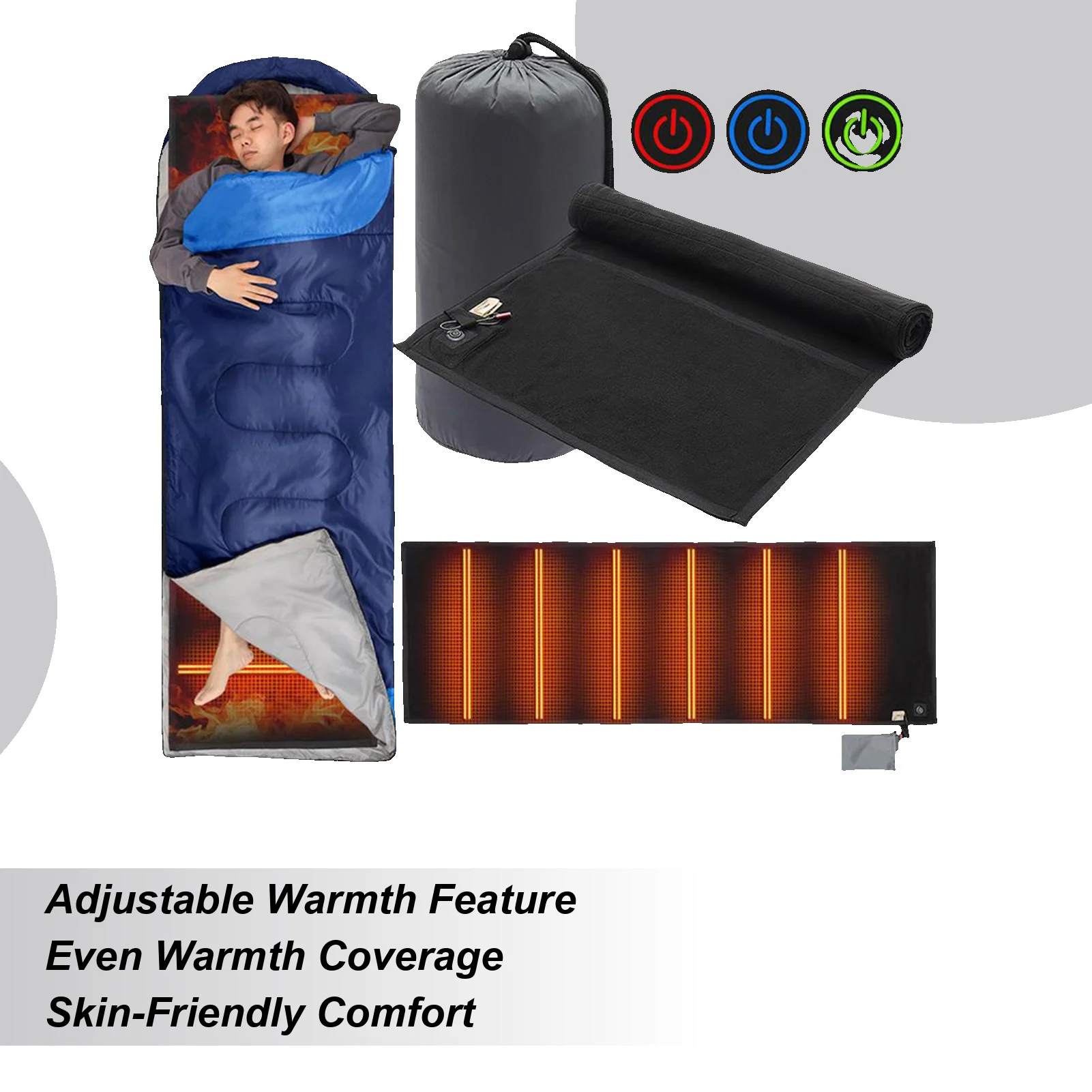 في الهواء الطلق USB التدفئة بساط نوم طوي العزل الدافئ التخييم ساخنة النوم فراش قابل للتعديل كيس النوم حصيرة بطانية #1