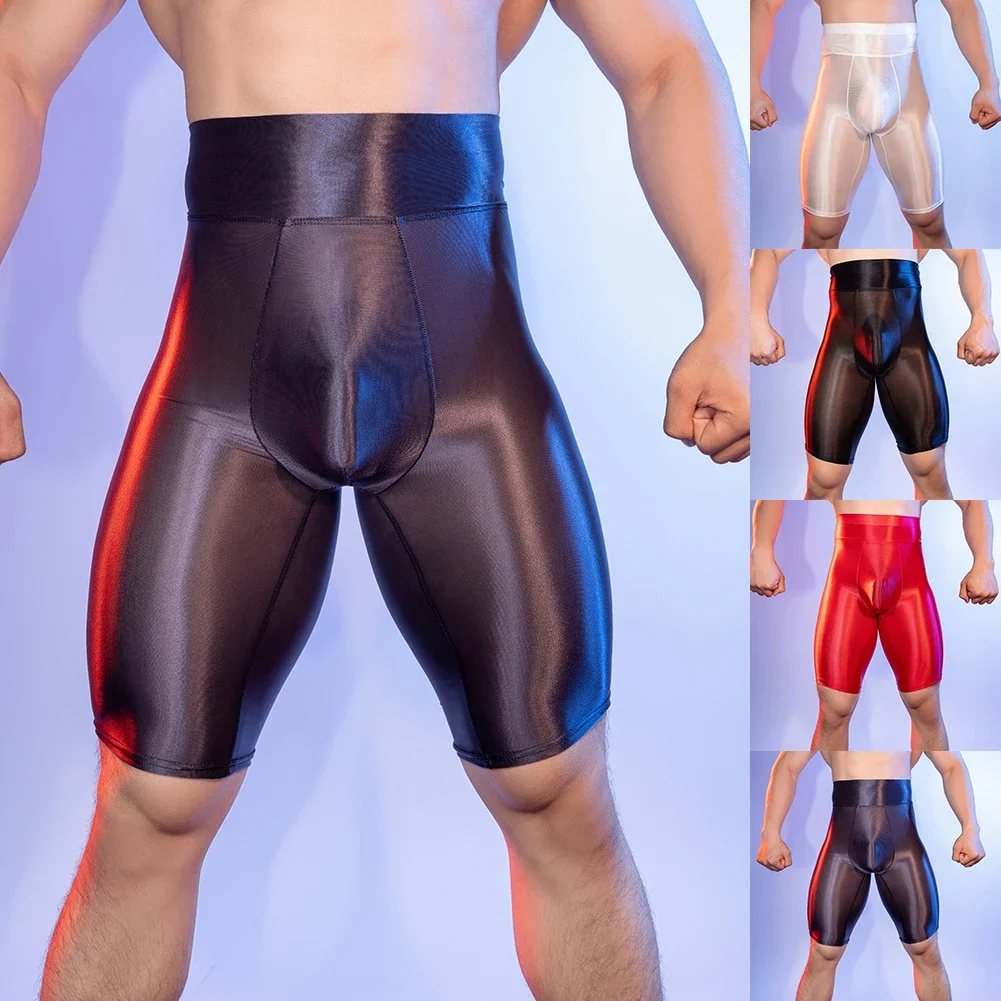 شورت بوكسر لامع للرجال ، حقيبة منتفخة ، زيت ، ملابس داخلية جذوع ، مرونة عالية ، كلسون نحيف ، مشد جسم نحيف ، ملابس داخلية