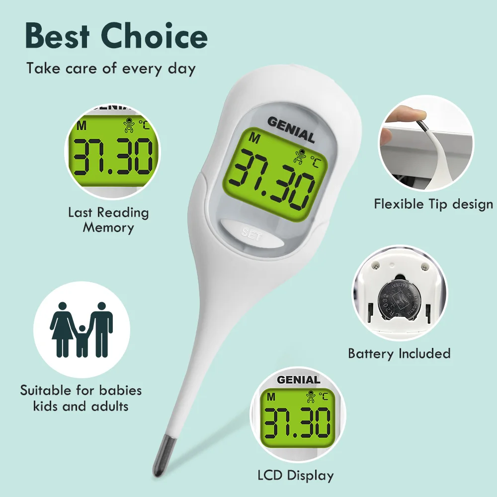 10 Sec Fast Reading Digital Oral Thermometer for Adult, Kid and Baby, Oral, Rectal and Underarm Temperature Measurement for Feve