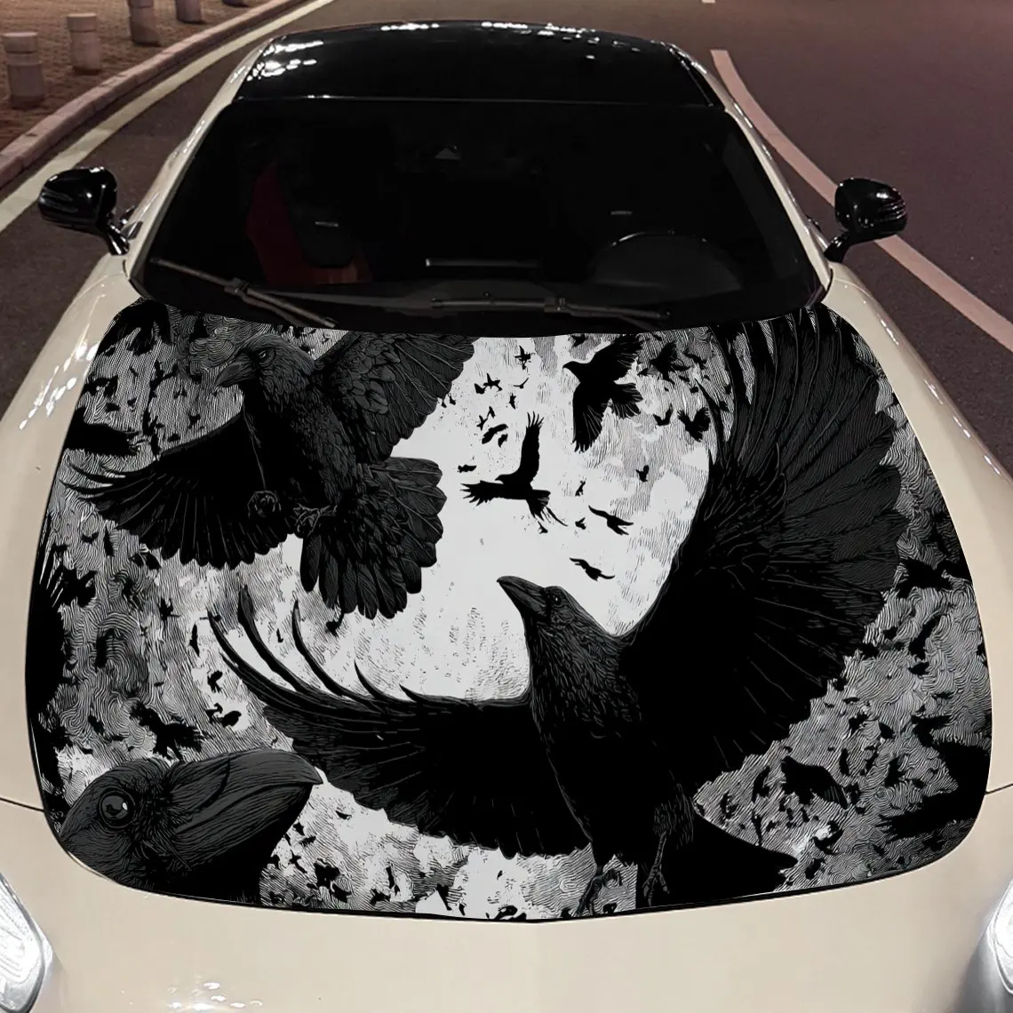 

Mysterious Crows in Flight Car Engine Hood Sticker, Auto Vinyl Wraps, Waterproof Self-adhesive Vehicle Decal, Durable & Anti-scr
