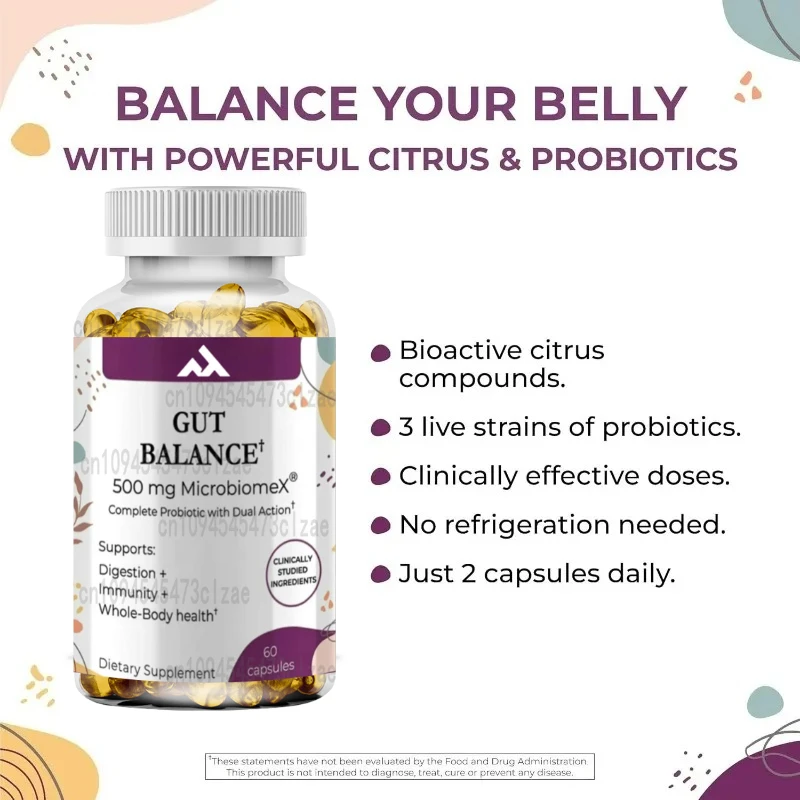

Gut Balanced and Complete Probiotic Supplement, Supporting Digestion, Immunity, and Overall Health, 60 Capsules