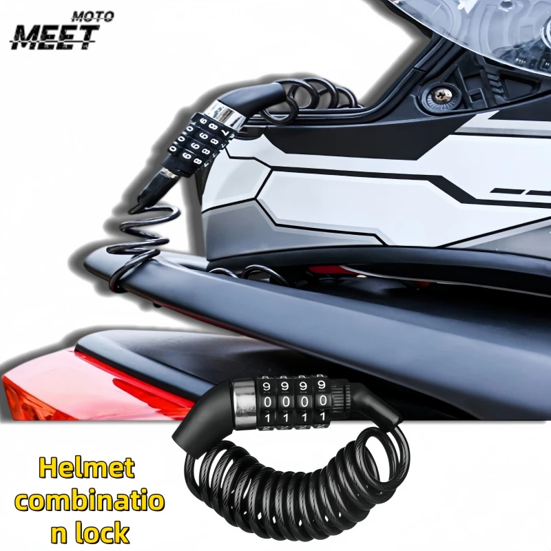 Motorcycle  4-Digit Combination Cable Lock, Portable Anti-Theft Chain Lock for Helmet, Durable Steel Wire Rope Safety Lock