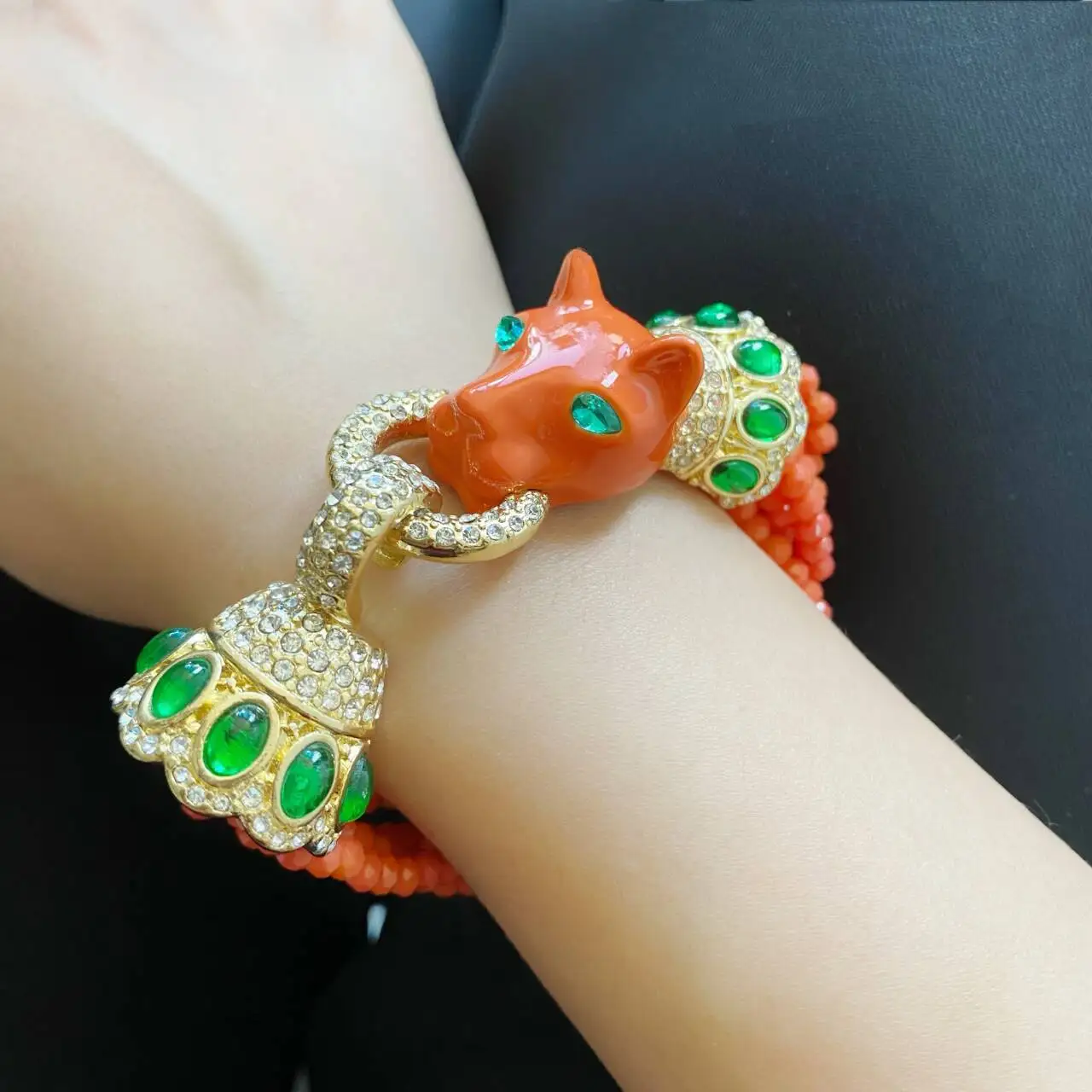 Retro Exaggerated Spotted Leopard Beaded Bracelet