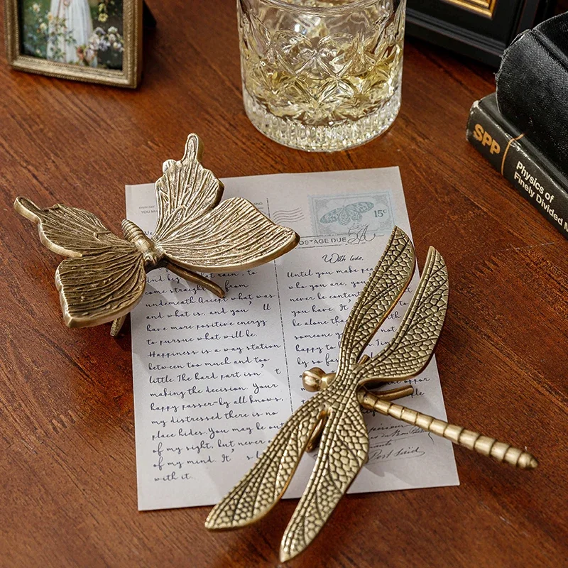 North European-American Style Desk Ornament Indian Brass Butterfly Dragonfly Retro Creative Study Decoration