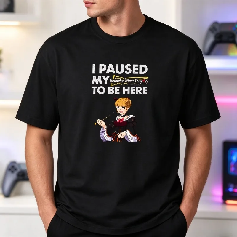 I Paused My Game To Be Here T-Shirt Men Modal Short Sleeve Anime Girl Graphic Print Casual Gamer Streetwear Tee Top