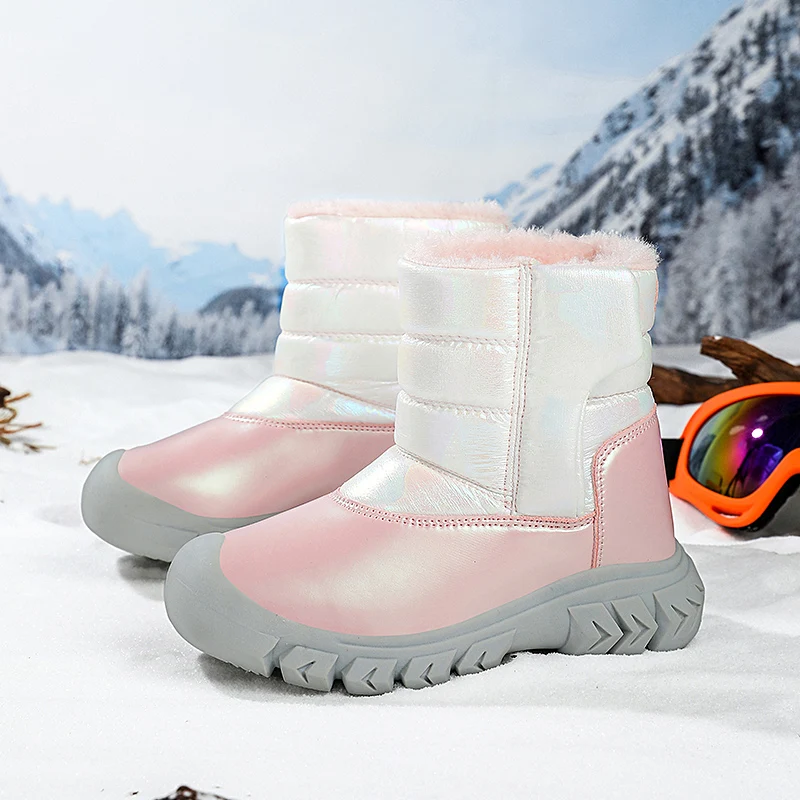 2024 New Winter Children Shoes Plush Warm Snow Boots for Kids Fashion Sneakers Girls Non-slip Winter Boots High Top Ankle Boots