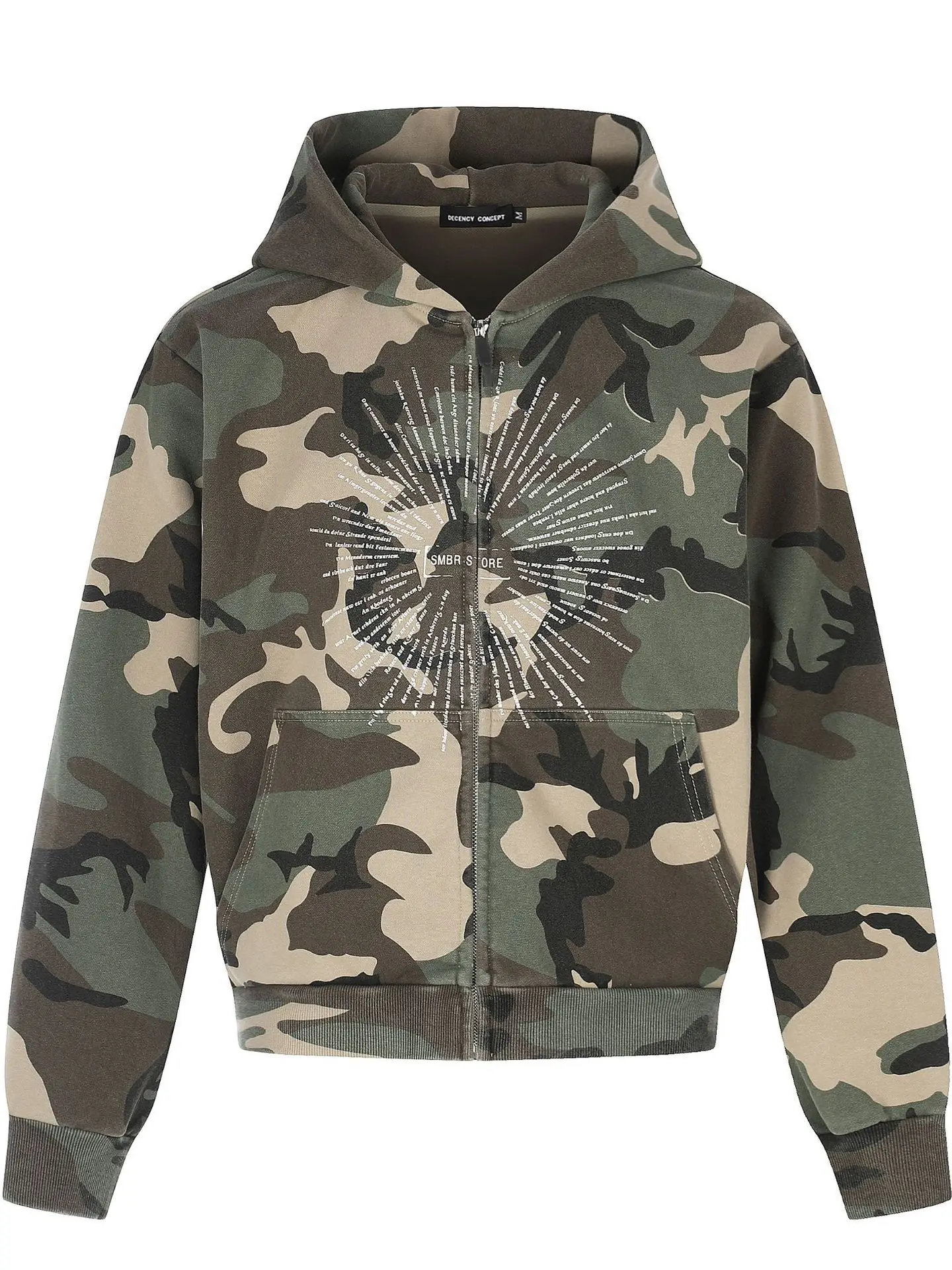 Jaqueta Moletom Unissex Vintage Lavada com Estampa de Letras Camuflada, Tendência Outono Inverno, Marca Moderna, Caimento Sol...