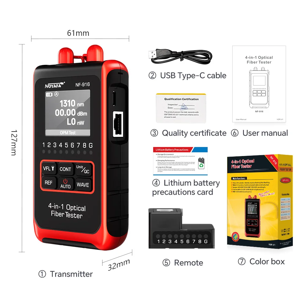 NOYAFA NF-916 Fiber Optical Power Meter VFL REF FC SC ST Visual Fault Locator LCD Display Fiber Optic Cable Tester Network Tools