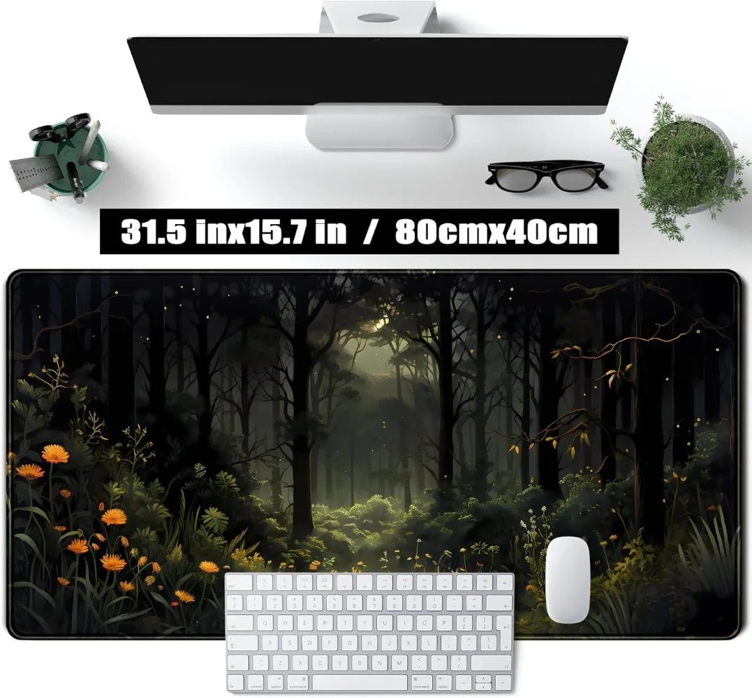 Dark Forest Desk Mat Mouse Pad Large Extended Aesthetic Plant Mousepad Gaming Desk Pad Big Laptop Computer Keyboardand Mouse Mat