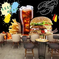 Custom Size Fast Food Hamburg Cola Photo Wall Paper Restaurant Cafe Burger Shop Wall Decoration Poster Mural Papel De Parede 3D