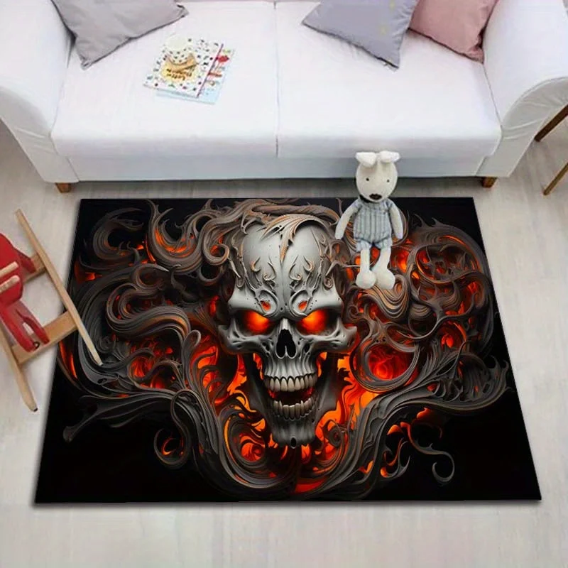 1pc Glowing Skull Pattern Area Rug, Non‑Slip, Washable And Wear‑Resistant, Versatile Home Decor, Perfect for Living Room