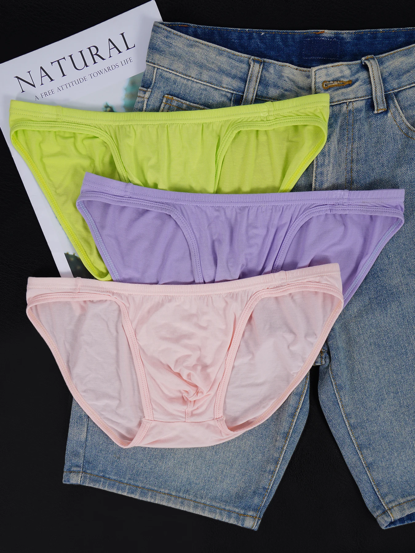 

Комплект из 3 мужских бесшовных трусов-брифов из ледяного шелка с низкой посадкой, U-образным выступом и мягкой дышащей тканью, разноцветные