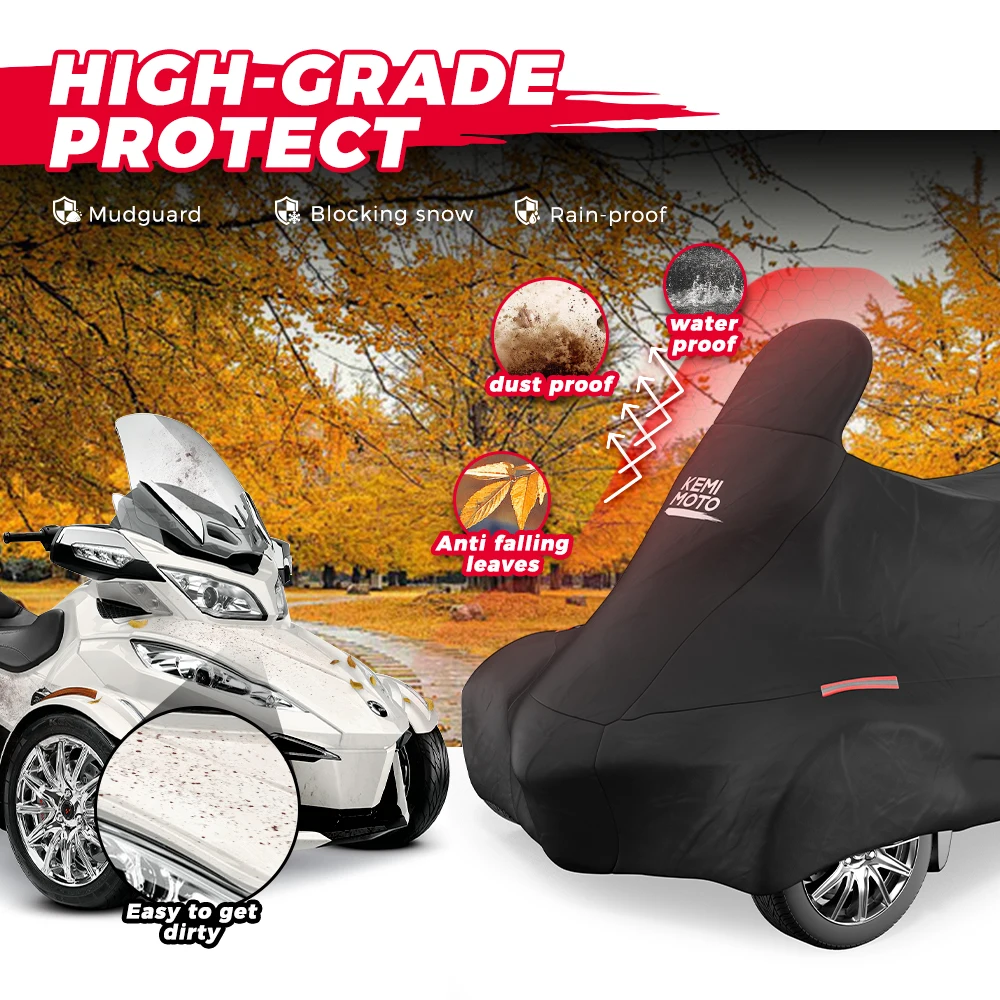 210T Full Vehicle Storage Cover Dustproof Weather Resistant Three Wheel Motorcycle for Can-Am Spyder RT RT-S Limited 2010-2019
