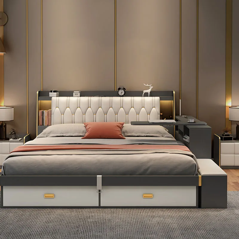 #Replica Modern Storage Double Bed Frame House Luxury Organizer Queen Size Bed Adults Castle Simple Cama Solteiro Salon Furnitur