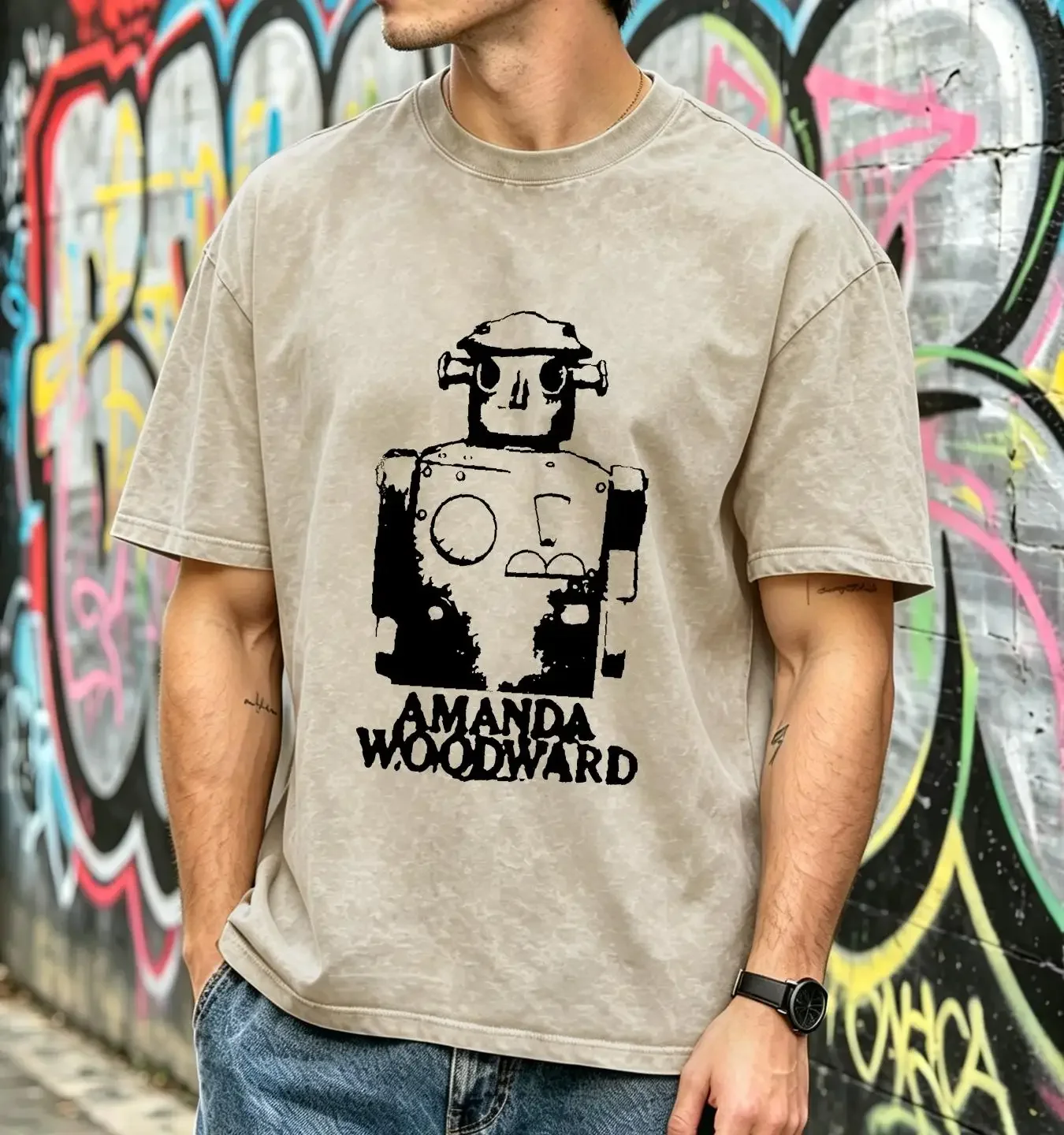 washed T Shirt Amanda Woodward hardcore punk band TE7284 vintage Washed Stylish Unisex Top For Everyday Wear Slightly Versatile