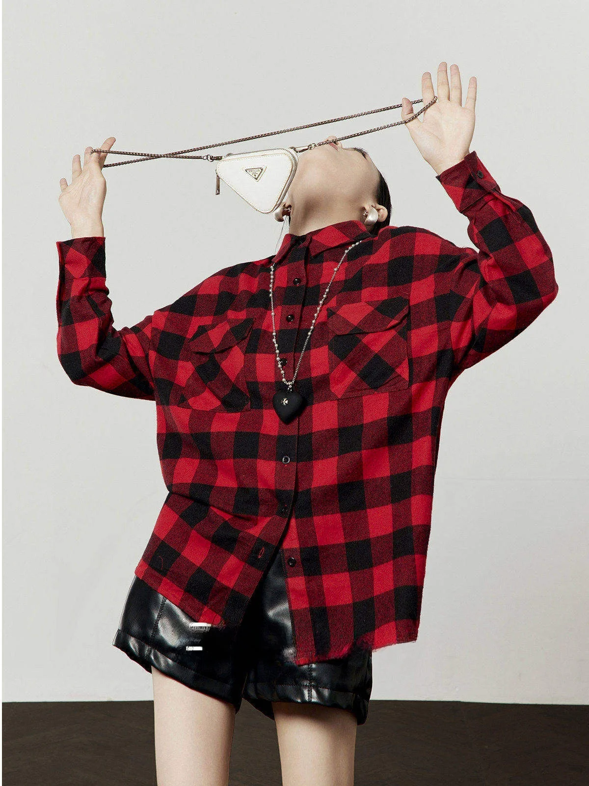 

Women's Loose Casual Workwear Sle Long Sve Plaid Stand Collar irt Coat Red Bla ids American Retro Sle Top