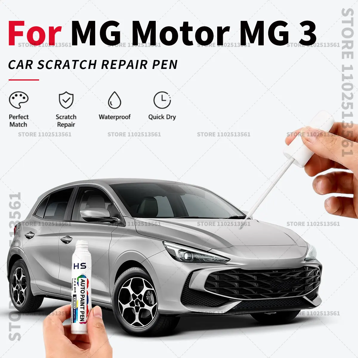 For MG Motor MG 3 White Black Quick Dry Car Touch Up Paint Pen Auto Scratch Repair Brush for Paint Chips Scratches and Scuffs