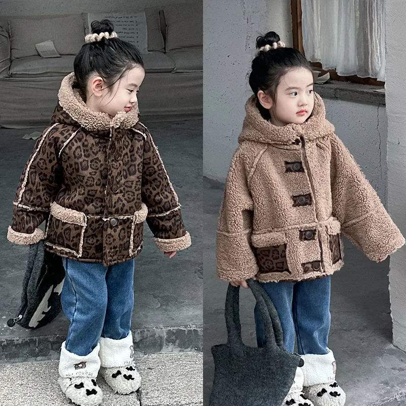 Girls Winter Coat 2024 New Childrens Thick Hooded Cardigan Designable Fashionable Coat