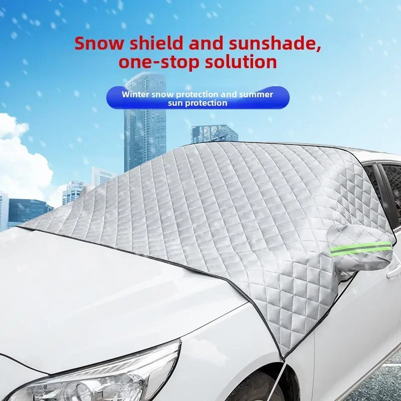 Car Windshield Snow Cover Windshield Frost Ice Protection Cover with Side Mirror Pockets Heat Insulation Front Window Sun Shade