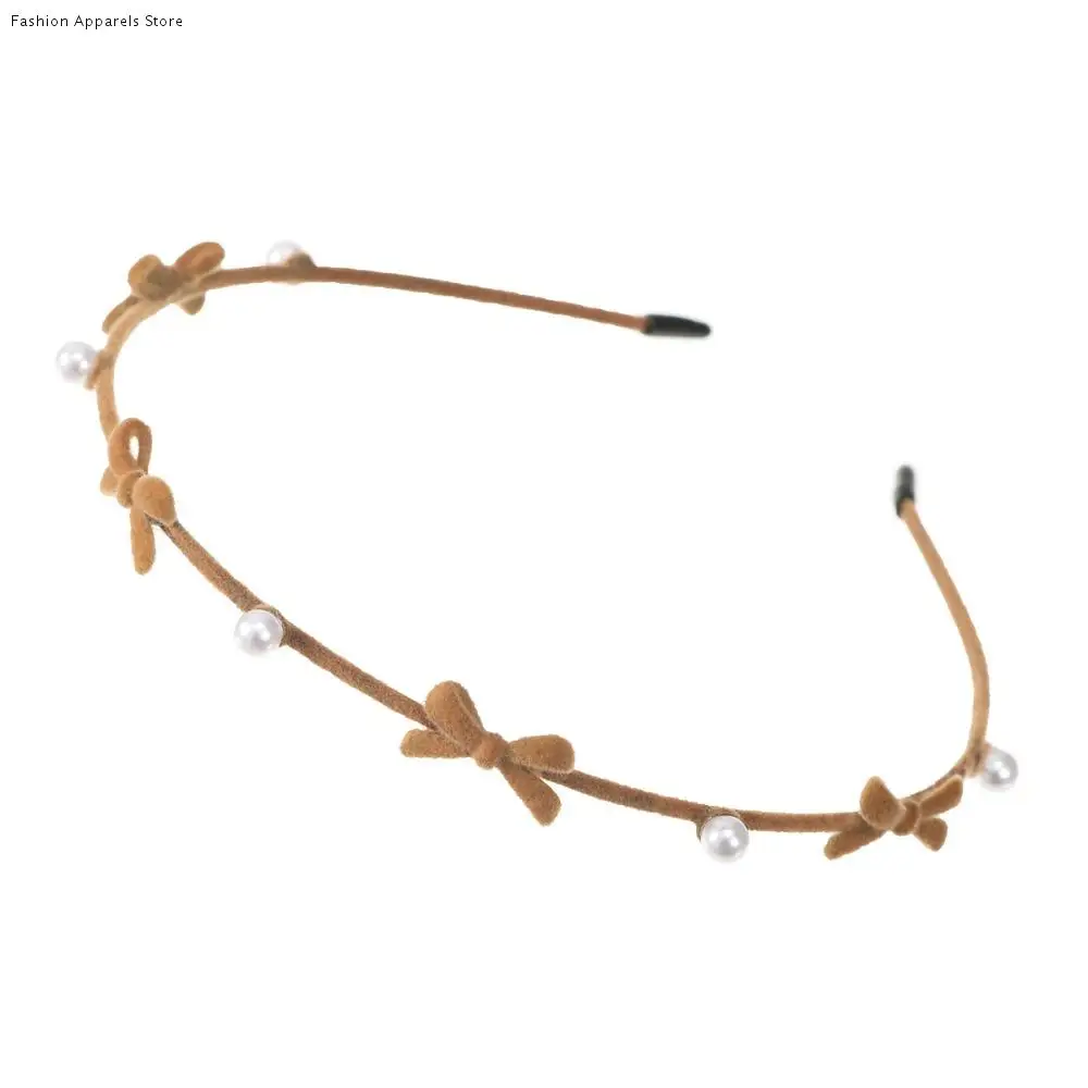 

Sweet Pearl Bow Hairband Plush Thin Flower Headband Alloy Korean Style Women Hair Hoop Ladies