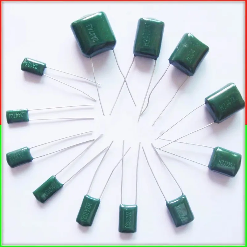 100pcs Mylar Film Capacitor 100V 2A 220pF~0.47uF 5% (2A221J~2A474J) Polyester Film capacitor