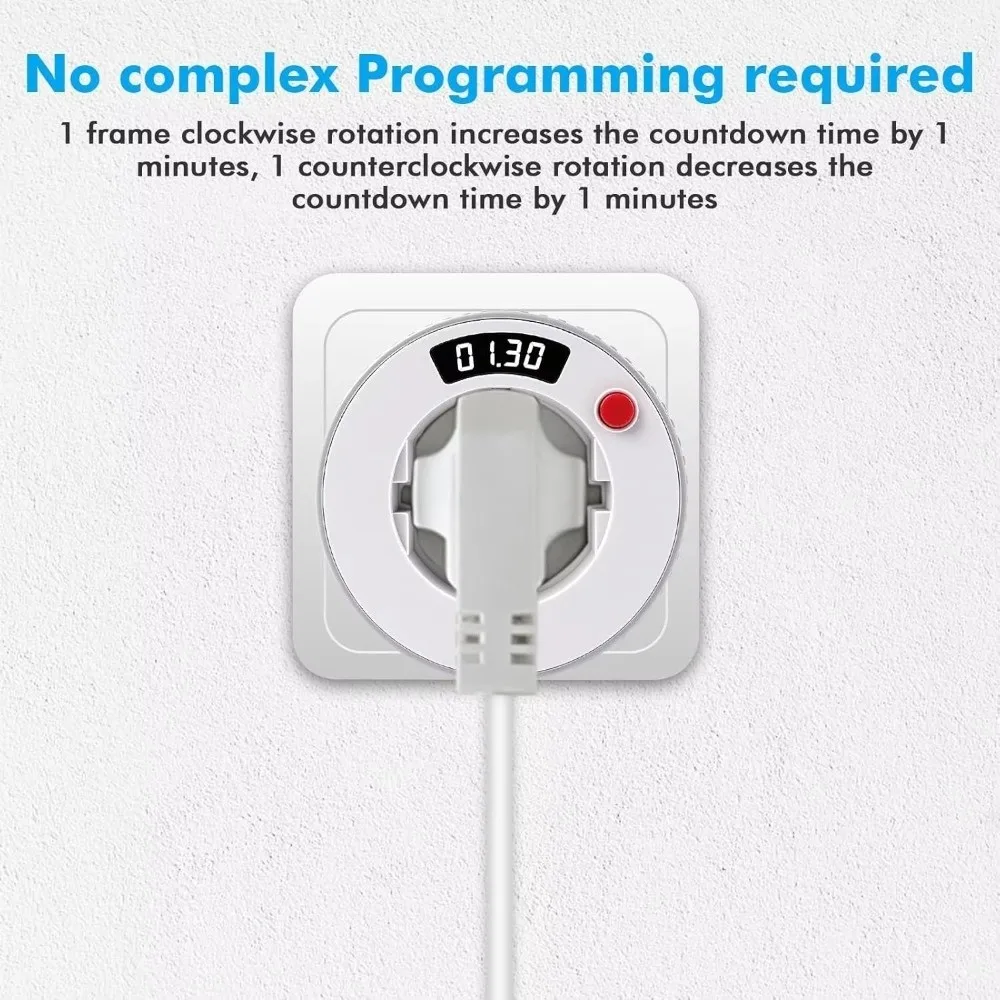 24 Hour Rotary Timer Socket EU Plug 16A 3680W High Power Digital Timer Switch Overload Resistant LED Display