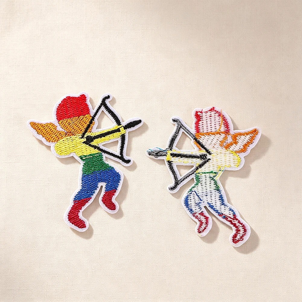 Picture 6: 2pcs Rainbow Cupid Angel Embroidery Patch Ironing Applique Cherub Badge for Clothing Backpack Jacket Hat Jeans Sewing Decor