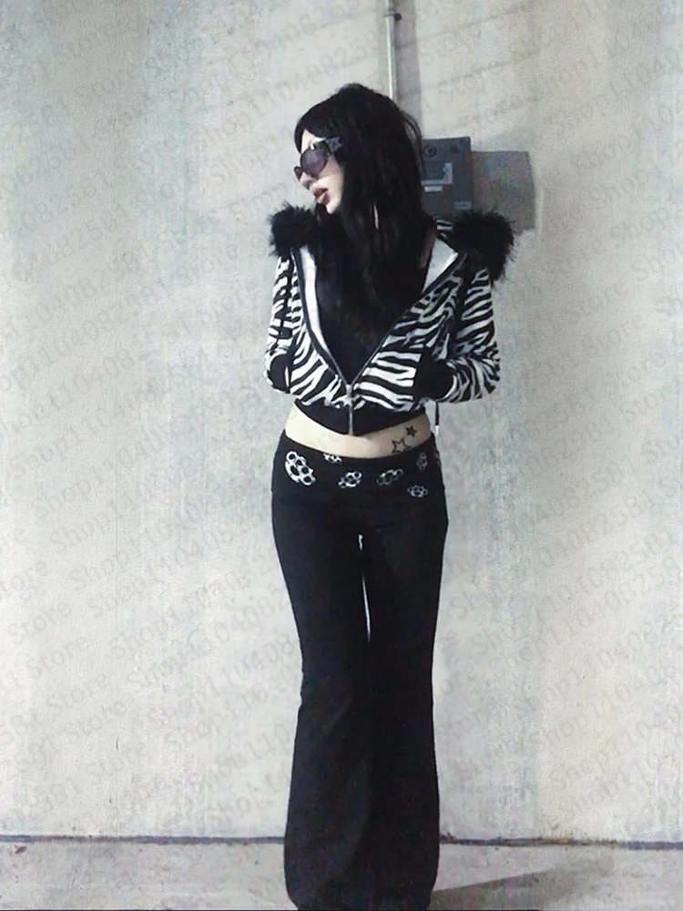 Y2K Street Women's Fashion Casual Loose Wide Leg Pants Slimming Hip Hop Rock Street Retro EMO Girls Gothic Punk Retro 2000S