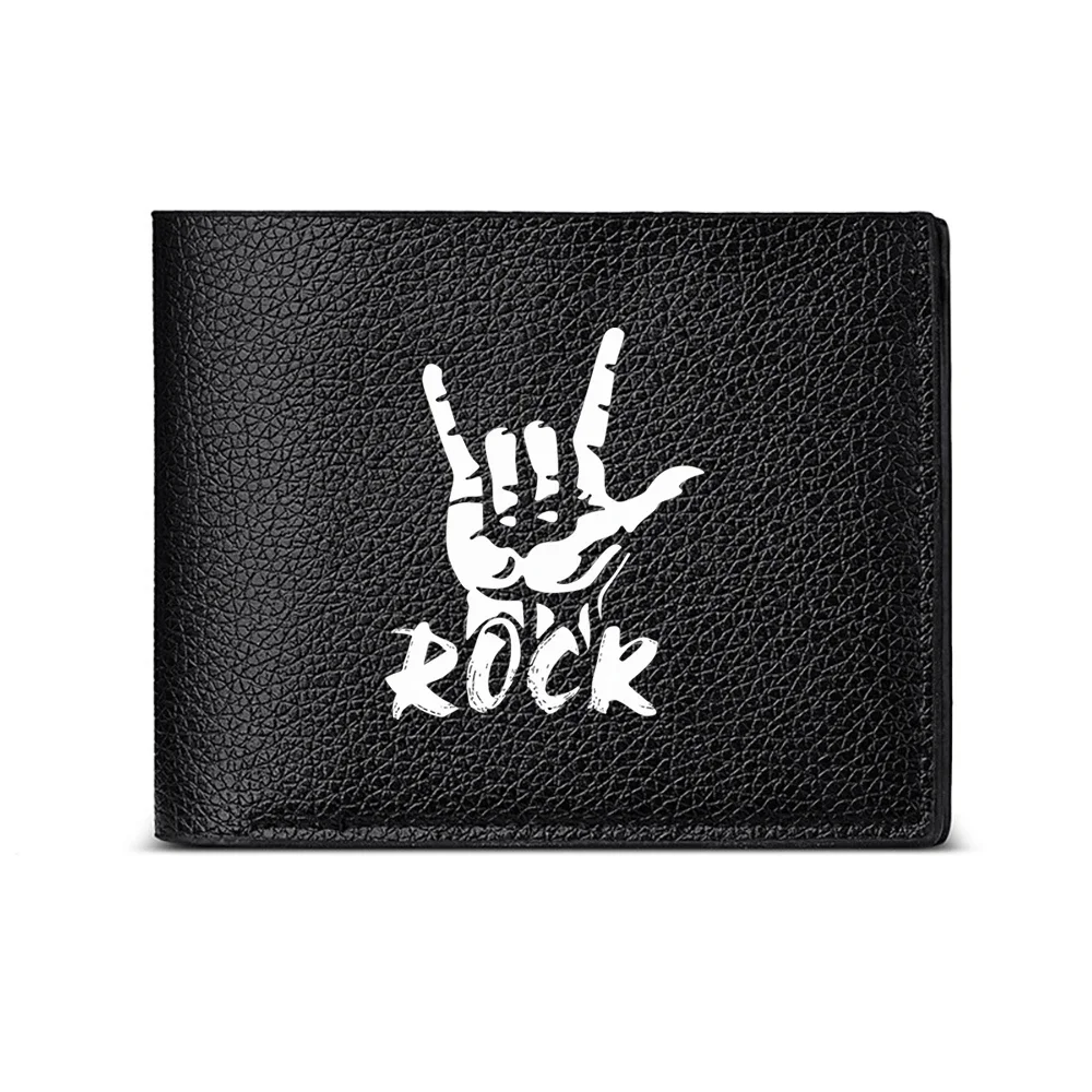 Rock Hand Gesture Design Men S Wallet Card Holder Casual Business Fashion Print Style Accessory
