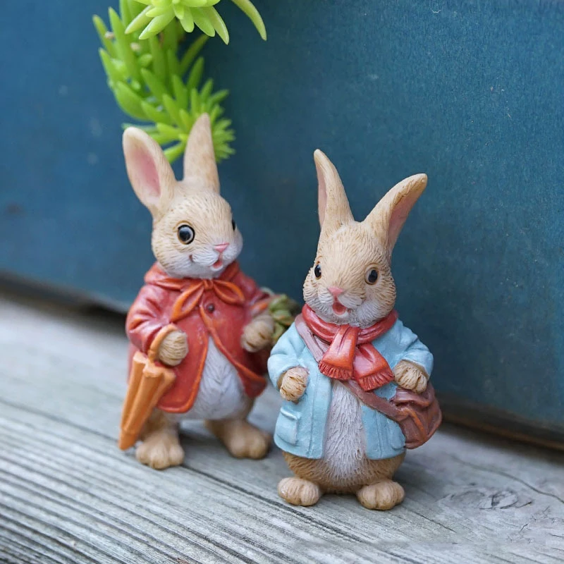 The Bunny Standing Rabbit Outdoor Garden Statue Turtle Hedgehog Statue Full Color Finish Small Animals Decorations For Garden