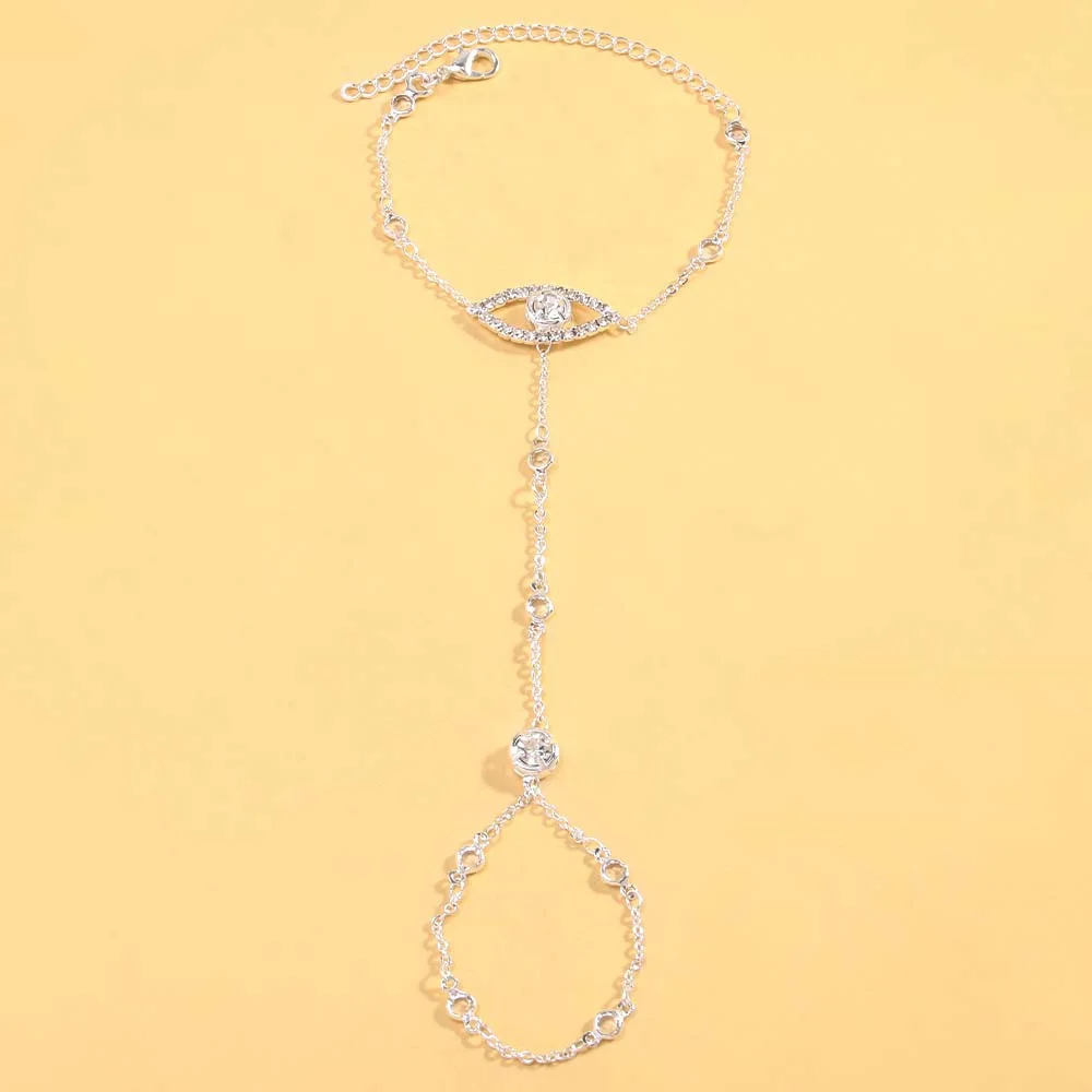 Stonefans Fashion Evil Eye Bracelet Rhinestone Hand Jewelry for Women 2024 Halloween Finger Bracelet Ring Accessories Gift