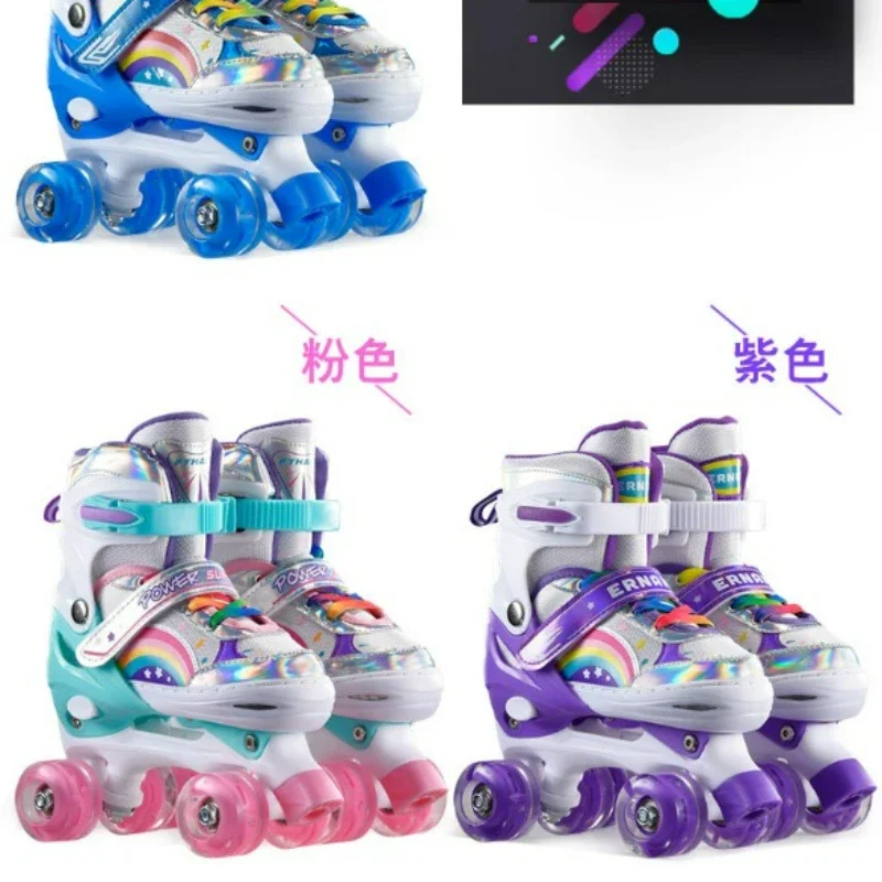 2023 Boys Girls Kids Skates Children Roller Skates Skating Shoes Sliding Adjustable Quad Sneakers 4 Wheels 2 Row Line Outdoor