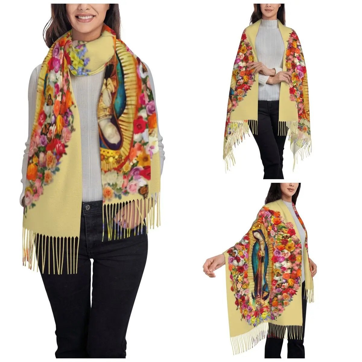 Our Lady Of Guadalupe Mexican Virgin Mary Scarf for Womens Fall Winter Shawls and Wrap Large Shawl Scarf Ladies