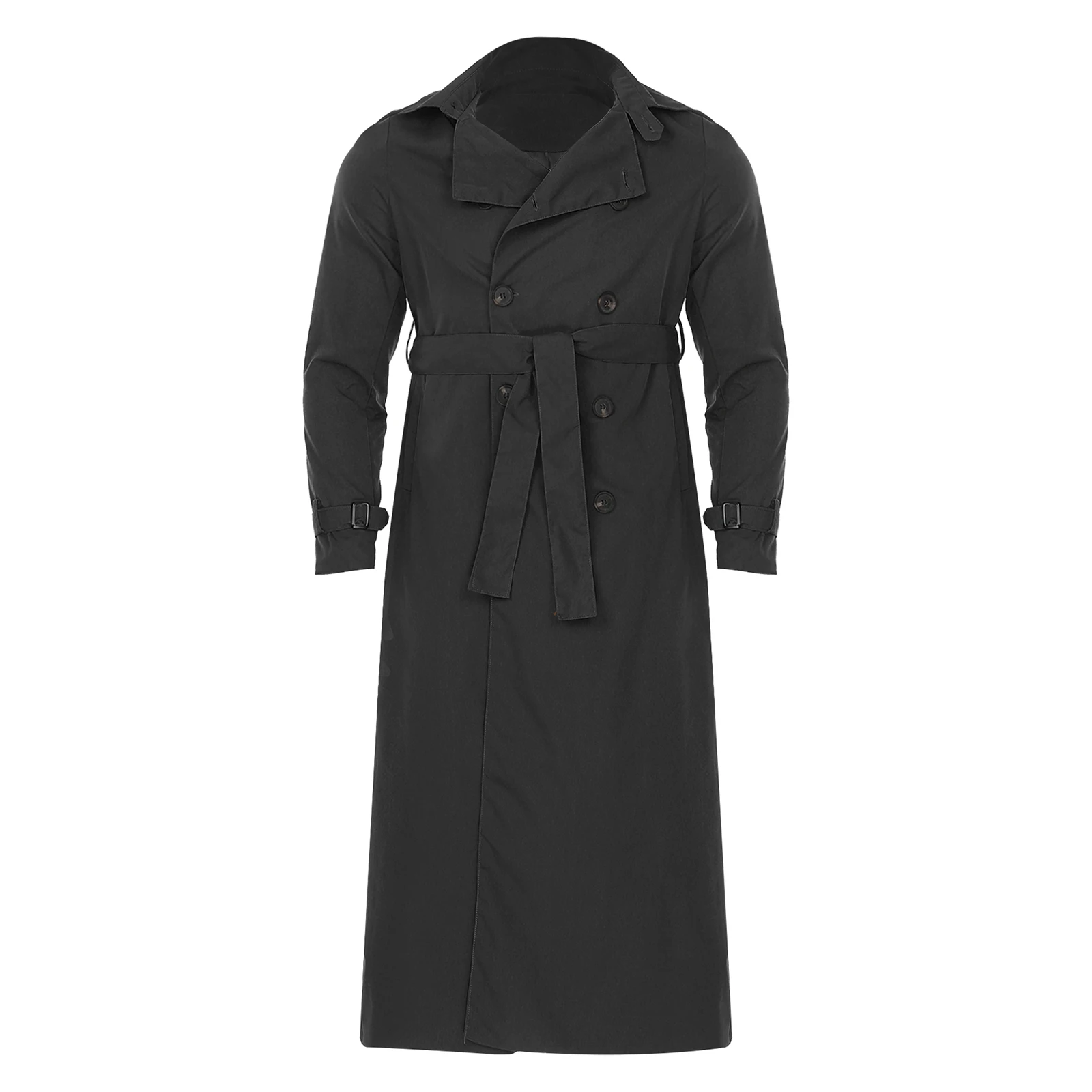 Men Stylish Open Front Long Trench Coat Casual Notched Lapel Long Sleeve Maxi Jacket Overcoat with Belt for Autumn Spring Coat