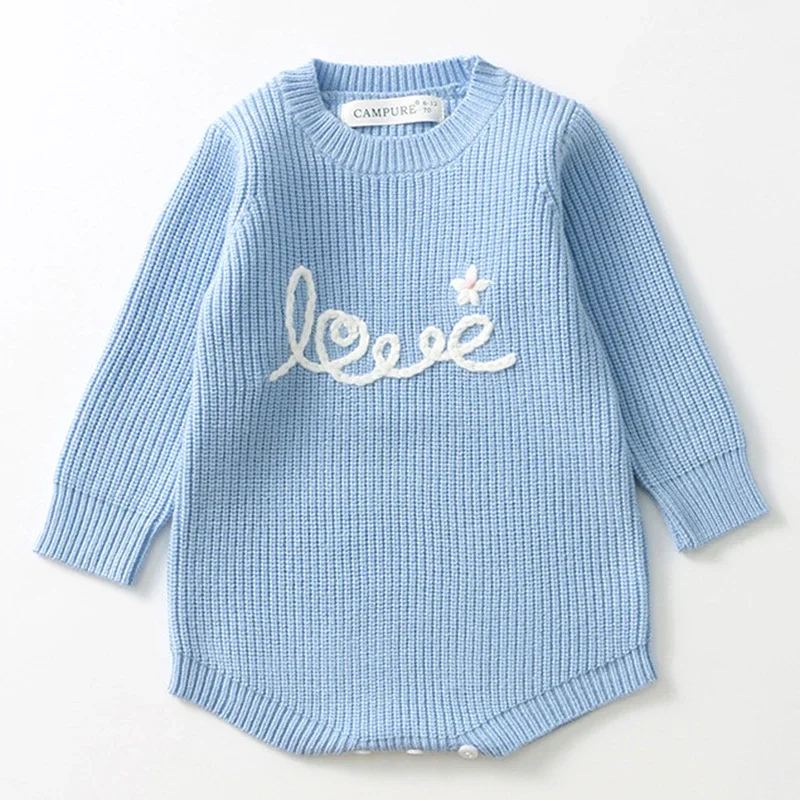 

Infant Baby Boys Jumpsuit Knit Baby Clothes Newborn Baby Rompers Knit Baby Girl Romper Long Sleeve Handmade Embroider Overalls