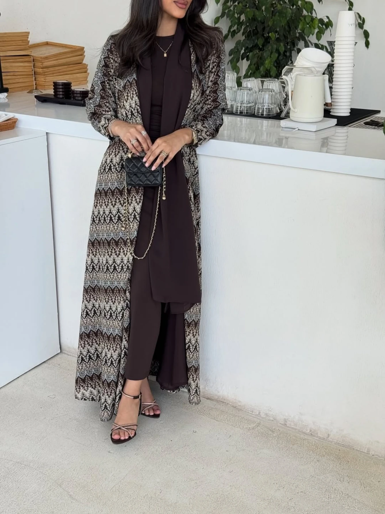 Middle Eastern Muslim Women Abayas Islamic Kaftans Vintage Maxi Dresses Full Sleeve Loose Jilbabs Open Front Abaya+Hajib 2pcs