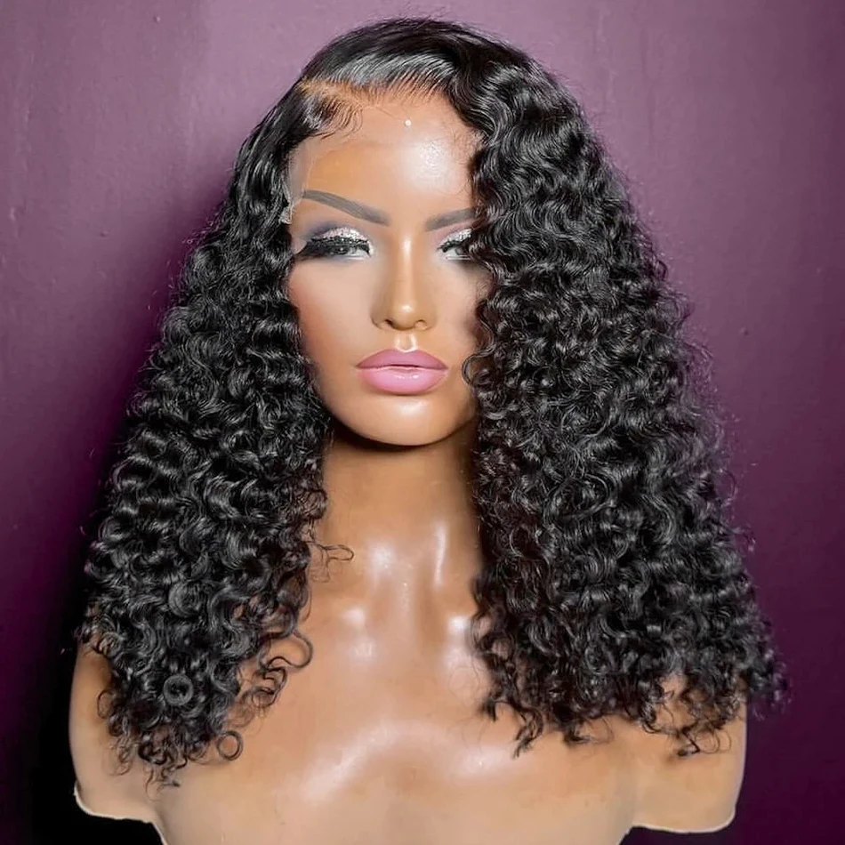 Perruque Bob Lace Front Wig Brésilienne Naturelle Bouclée, Cheveux Courts, 13x4, Pre-Plucked, Transparente, Densité 150, pour Femme