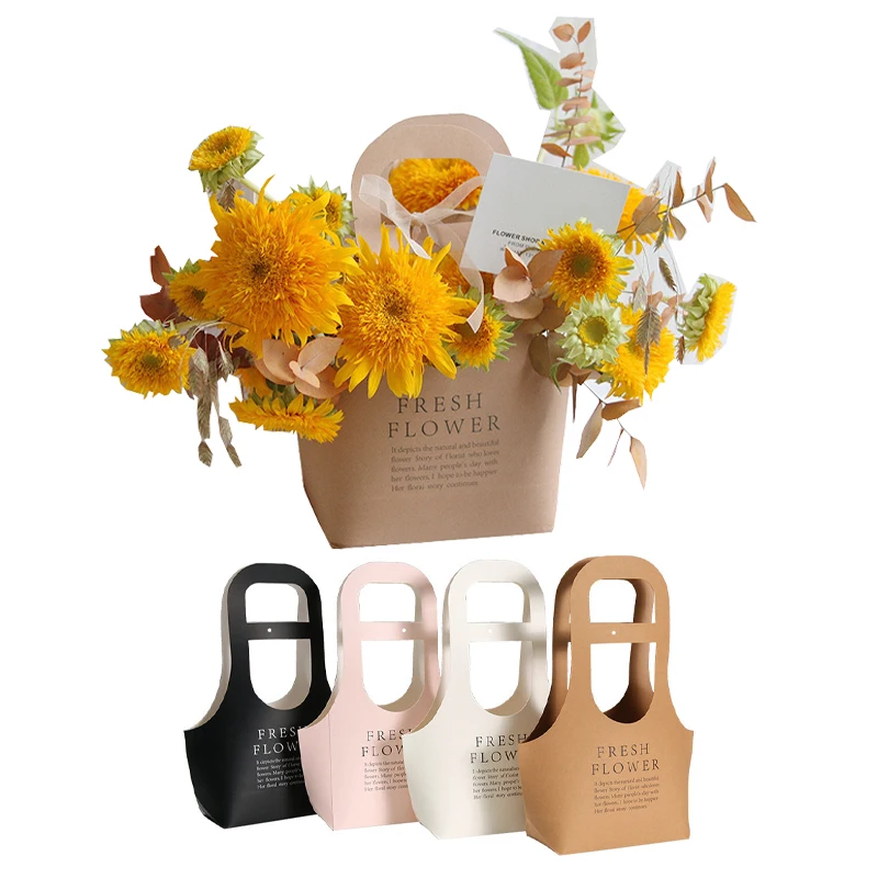 Korean Portable Flower Box, Kraft Paper Flower Bouquet Arrangement Packaging Bag, Creative Waterproof Gift Bag, 5Pcs