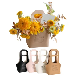 Korean Portable Flower Box, Kraft Paper Flower Bouquet Arrangement Packaging Bag, Creative Waterproof Gift Bag, 5Pcs