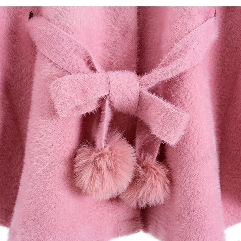 2024 Women's Fur Coat Poncho Fur Collar High-grade Imitation Mink Belt Cape Warm Fashion Cloak With Fur Trim Luxury Winter Coats